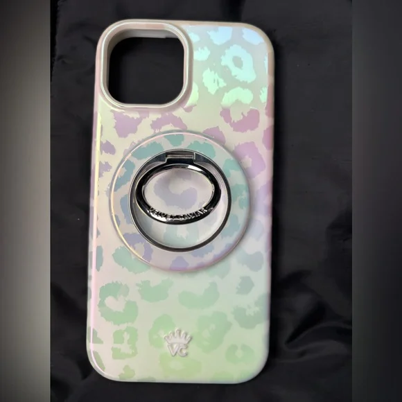 Velvet Caviar White Opal Leopard iPhone 15 Case w/ Grip Ring - Picture 4 of 7